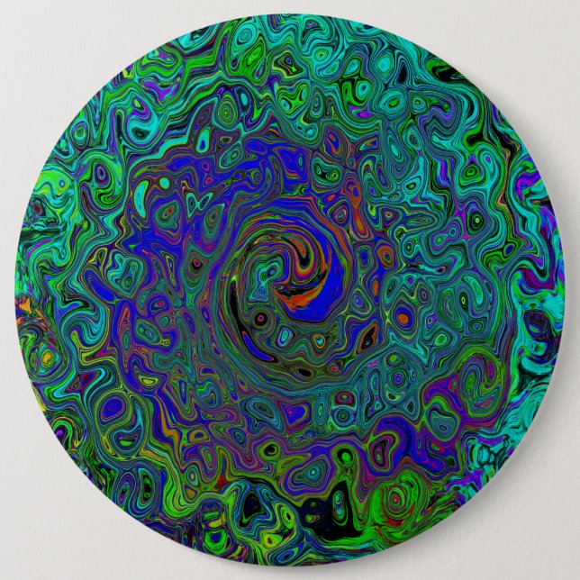 Macaron Rond 15,2 Cm Bleu marbré et Aquamarine Abstrait rétro tourbillo (Devant)
