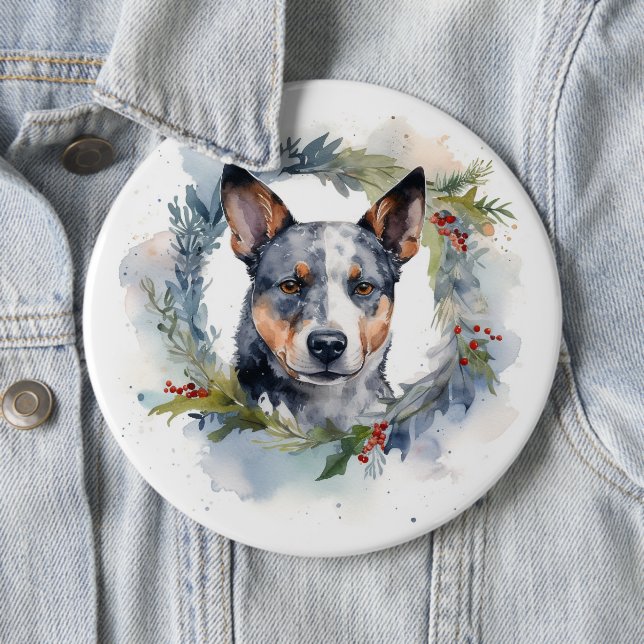 Macaron Rond 15,2 Cm Blue Heeler Christmas Wreath Festive Pup (En situation)