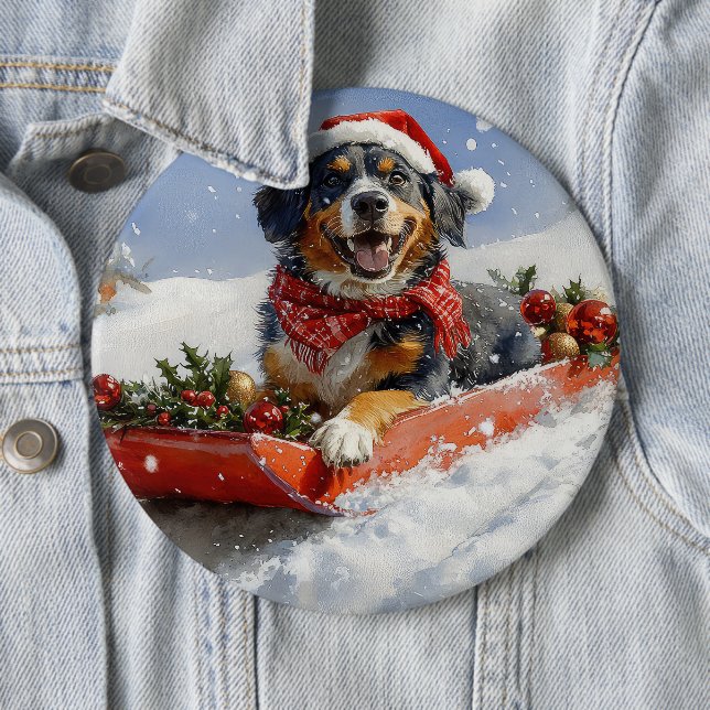 Macaron Rond 15,2 Cm Bluetick Coonhound Dog dans Sledge Noël (En situation)