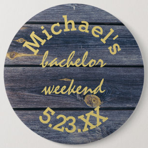 Macaron Rond 15,2 Cm Bois Bleu Rustique   Monogramme Week-end Célibatai
