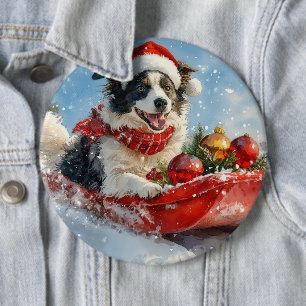 Macaron Rond 15,2 Cm Border Collie Chien en Luge Laissez Tomber la Neig