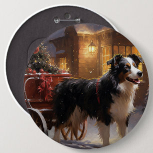 Macaron Rond 15,2 Cm Border Collie Saison de Noël festive