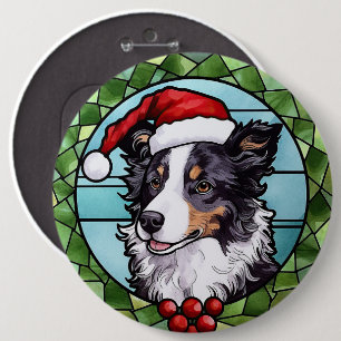 Macaron Rond 15,2 Cm Border Collie Vitrail Noël