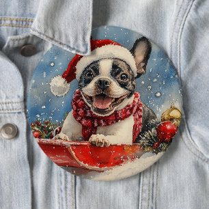 Macaron Rond 15,2 Cm Boston Terrier Dog in Sledge Let it Neige Noël