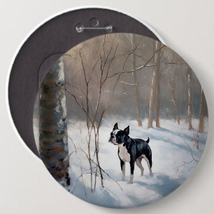 Macaron Rond 15,2 Cm Boston Terrier Laisser neiger Noël