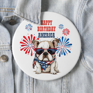 Macaron Rond 15,2 Cm Bouledogue 4 juillet Joyeux anniversaire Amérique
