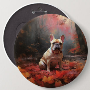 Macaron Rond 15,2 Cm Bouledogue français dans les feuilles d'automne qu