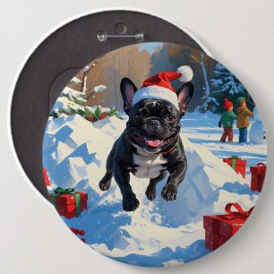 Macaron Rond 15,2 Cm Bouledogue français noir scène festive de Noël enn