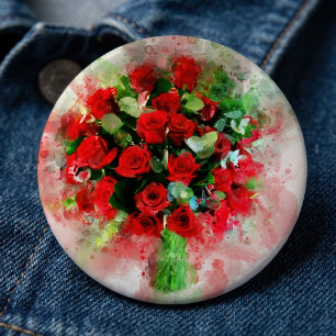 Macaron Rond 15,2 Cm Bouquet de roses rouges aquarelle sur fond blanc