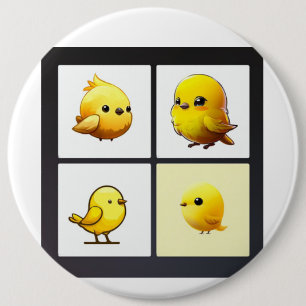 Macaron Rond 15,2 Cm Bouton avec design petits oiseaux jaunes mignons