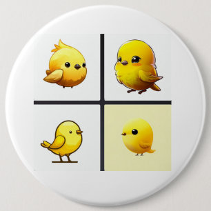Macaron Rond 15,2 Cm Bouton avec mon design petits oiseaux jaunes migno