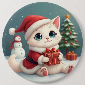 Macaron Rond 15,2 Cm Bouton blanc de chat de Noël