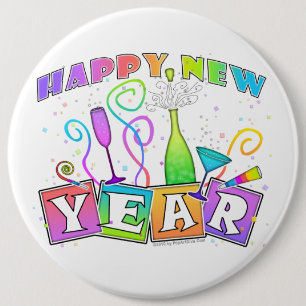 Macaron Rond 15,2 Cm Bouton - BONNE ANNÉE