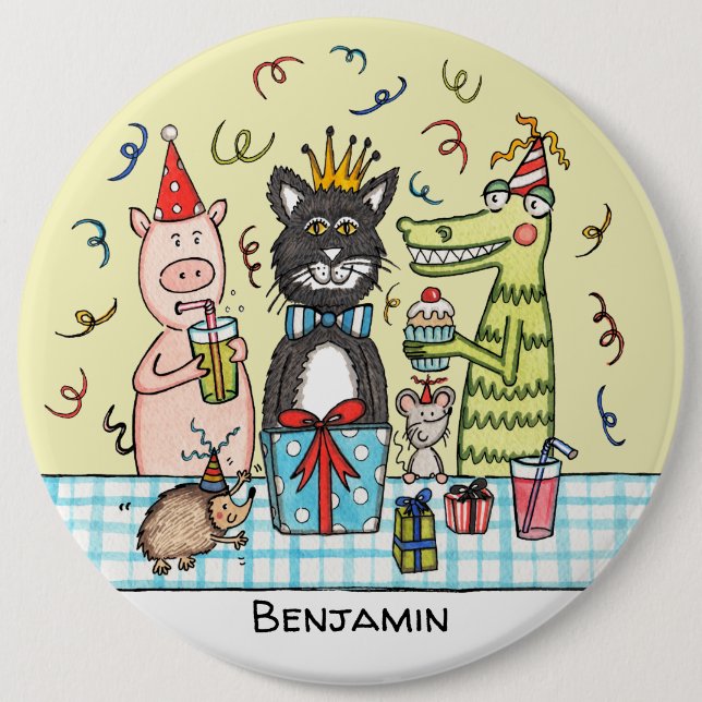 Macaron Rond 15,2 Cm Bouton Bouton Animaux Personnalisés De La Soirée (Devant)