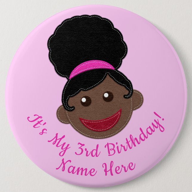 Macaron Rond 15,2 Cm Bouton d'anniversaire Afro Puff Girl (Devant)