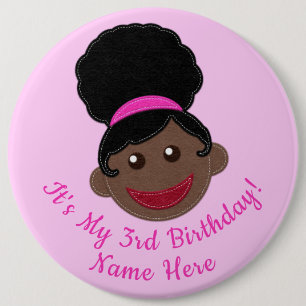 Macaron Rond 15,2 Cm Bouton d'anniversaire Afro Puff Girl