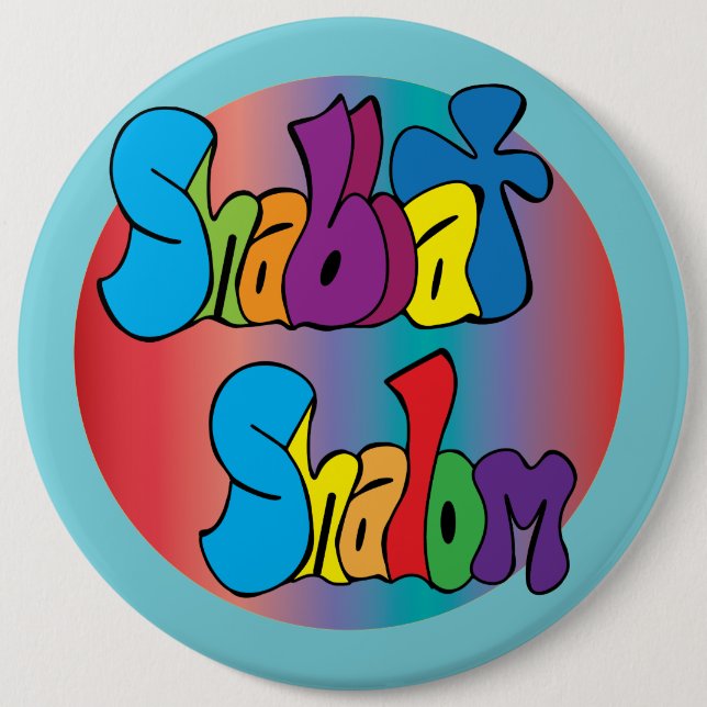 Macaron Rond 15,2 Cm Bouton d'art hippie Shabbat Shalom (Devant)