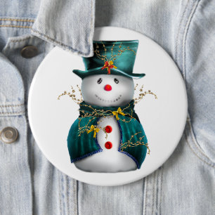 Macaron Rond 15,2 Cm Bouton de Noël Turquoise Snowman