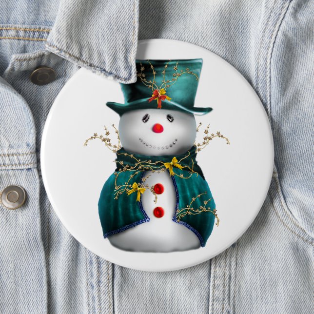 Macaron Rond 15,2 Cm Bouton de Noël Turquoise Snowman (En situation)