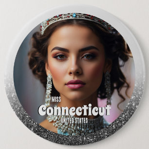 Macaron Rond 15,2 Cm Bouton de Pageant - Paillettes Noir et Argent Glam