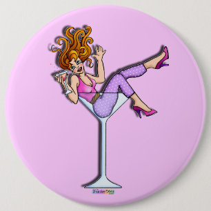Macaron Rond 15,2 Cm Bouton - fille dans un verre de Martini, rouge de