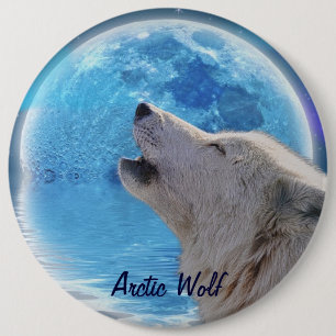 Macaron Rond 15,2 Cm Bouton Howling Arctic Wolf & Moon Wildlife