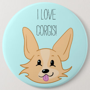 Macaron Rond 15,2 Cm Bouton I Love Corgis