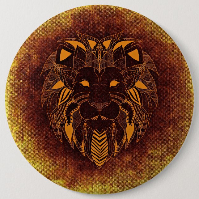 Macaron Rond 15,2 Cm bouton lion tribal (Devant)