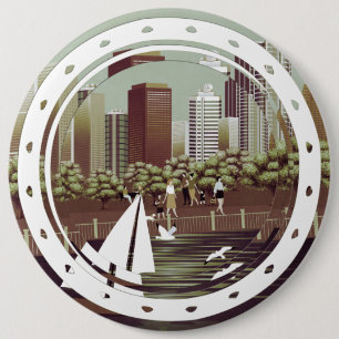 Macaron Rond 15,2 Cm Bouton paysage urbain