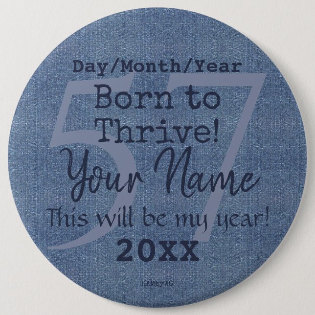 Macaron Rond 15,2 Cm Bouton personnalisable Denim Look HAMbyWG (Devant)