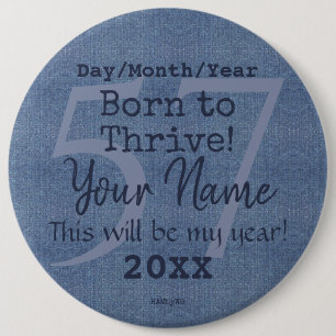 Macaron Rond 15,2 Cm Bouton personnalisable Denim Look HAMbyWG