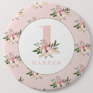 Macaron Rond 15,2 Cm Bouton personnalisé de l'âge rose floral