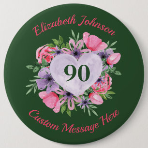 Macaron Rond 15,2 Cm Bouton personnalisé Green 90th Birthday