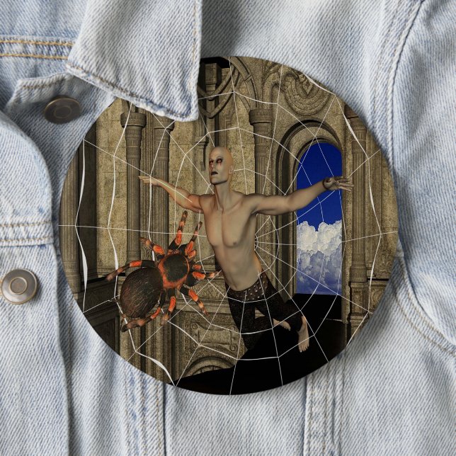 Macaron Rond 15,2 Cm Bouton Pinback Web Vampire Spiders (En situation)