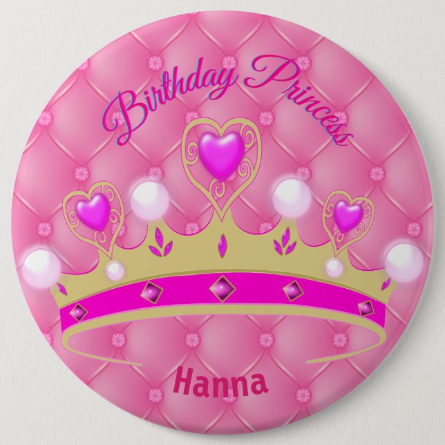 Macaron Rond 15,2 Cm Bouton Princesse d'anniversaire personnalisé (Devant)