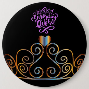Macaron Rond 15,2 Cm Bouton Reine d'anniversaire noir et or
