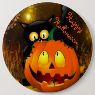 Macaron Rond 15,2 Cm Bouton rond Halloween/Chat noir et Citrouille