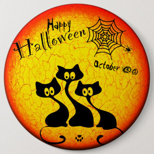 Macaron Rond 15,2 Cm Bouton rond Halloween Chats Happween