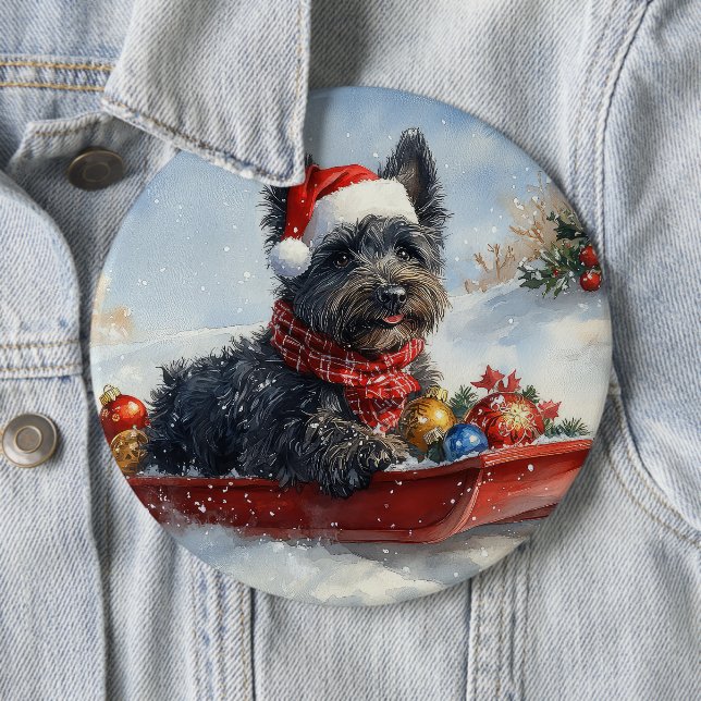 Macaron Rond 15,2 Cm Bouviers Des Flandres Chien à Sledge Noël (En situation)