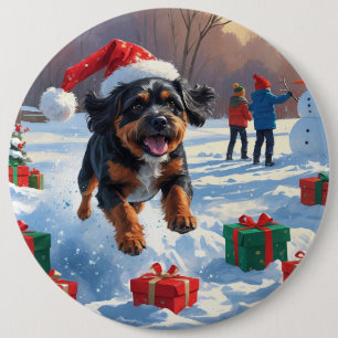Macaron Rond 15,2 Cm Bouviers des Flandres Scène de neige festive de No