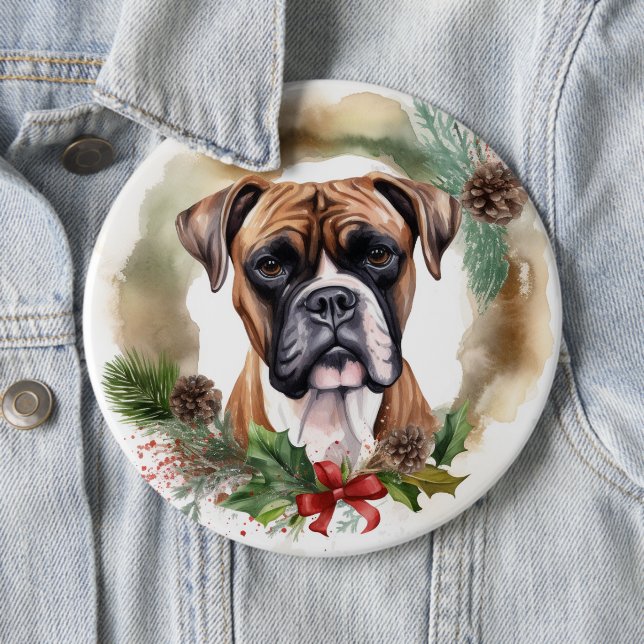 Macaron Rond 15,2 Cm Boxer Christmas Wreath Festive Pup (En situation)