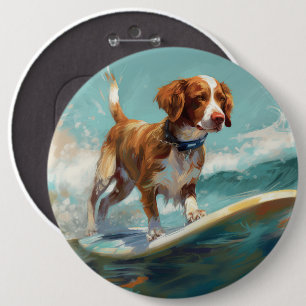 Macaron Rond 15,2 Cm Bretagne Spaniel Beach Surf Peinture
