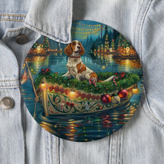 Macaron Rond 15,2 Cm Brittany Spaniel Noël Festive Voyage (En situation)