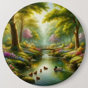 Macaron Rond 15,2 Cm Brook de printemps avec canards/fleurs