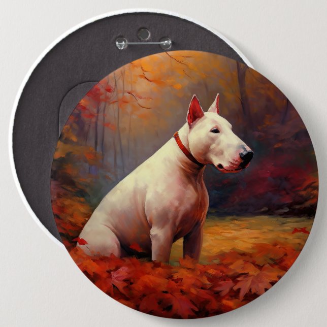 Macaron Rond 15,2 Cm Bull Terrier à l'automne Leaves automne Inspire (Devant & derrière)