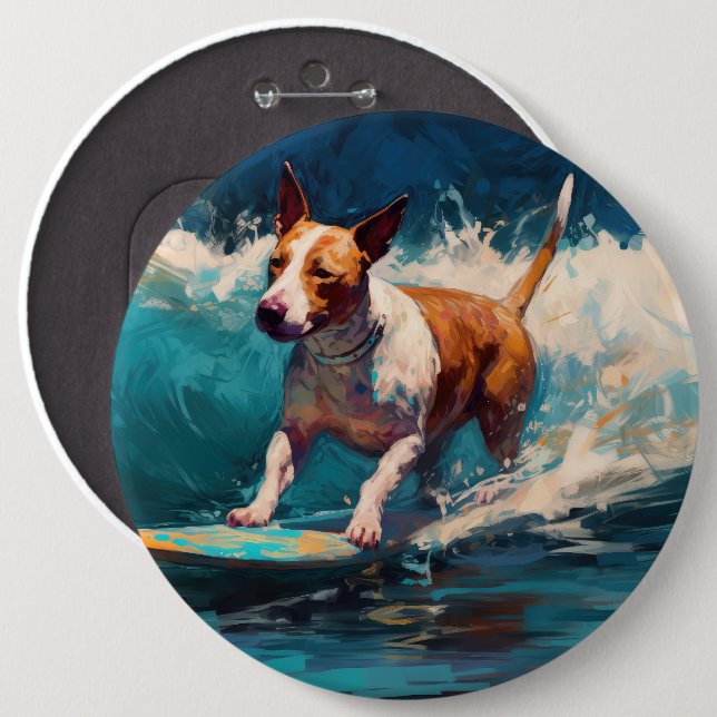 Macaron Rond 15,2 Cm Bull Terrier Plage Surf Peinture (Devant & derrière)