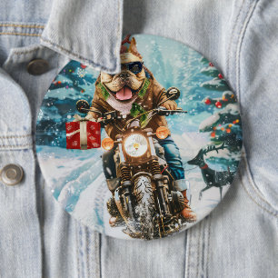 Macaron Rond 15,2 Cm Bulldog équitation moto Noël
