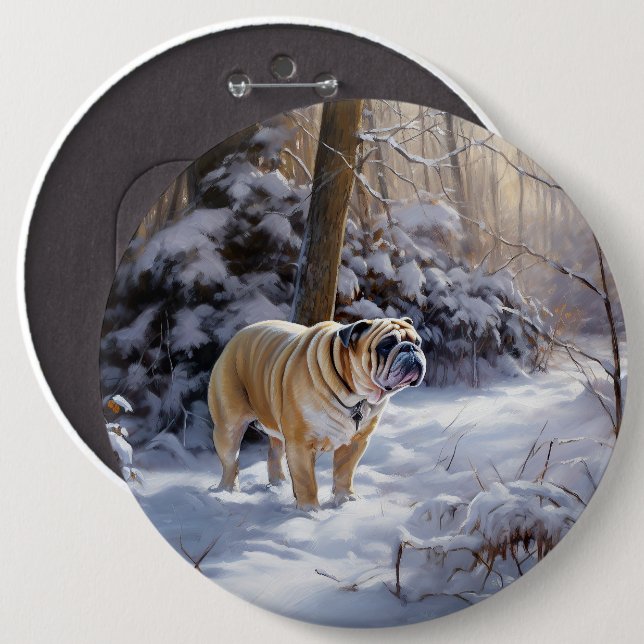 Macaron Rond 15,2 Cm Bulldog Qu'Il Neige Noël Brossé (Devant & derrière)