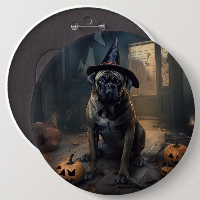 Macaron Rond 15,2 Cm Bullmastiff Citrouilles Halloween effrayant (Devant & derrière)
