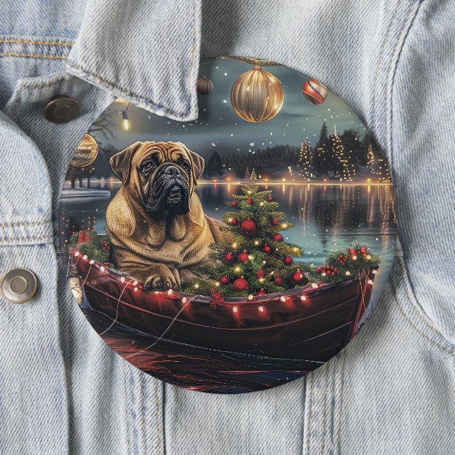 Macaron Rond 15,2 Cm Bullmastiff Noël Festive Voyage (En situation)